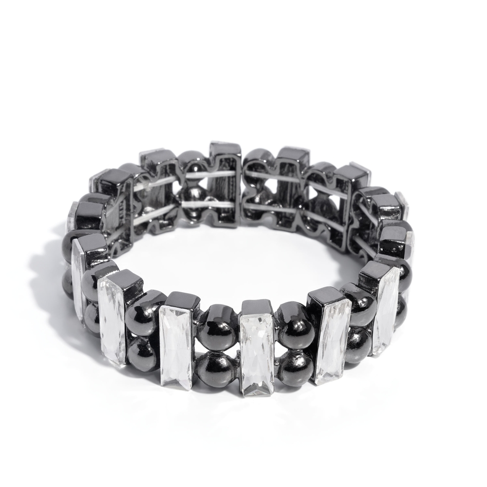 Elegant Black and Silver Bracelet Assertive Admiration Stretchy Fashion Jewelry